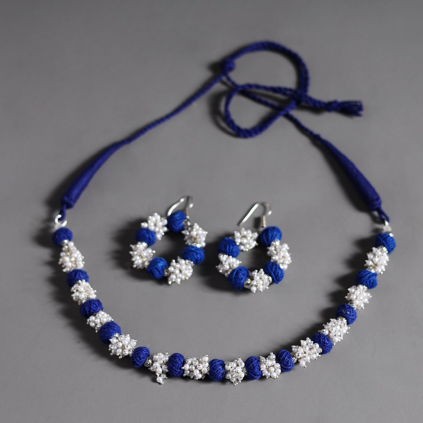 Buy Blue Thread Beads Handmade Necklace Set Online