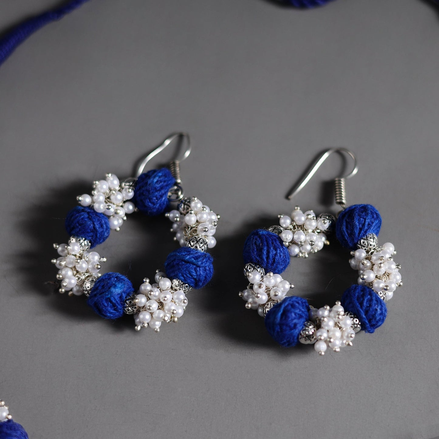 Buy Blue Thread Beads Handmade Necklace Set Online