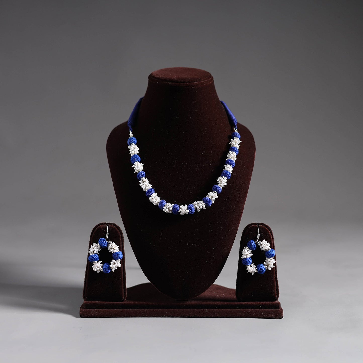Buy Blue Thread Beads Handmade Necklace Set Online