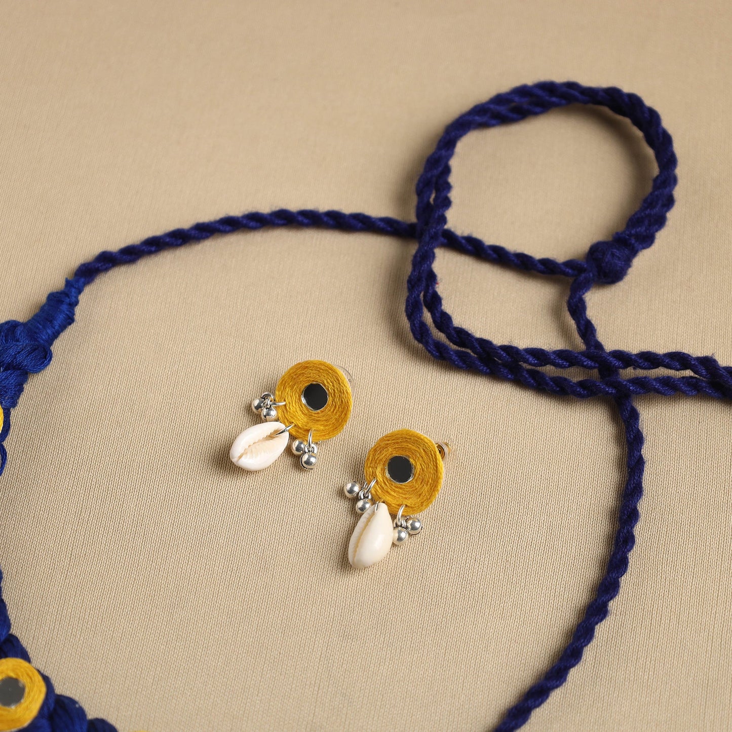 Blue - thread braided shell choker necklace set 05