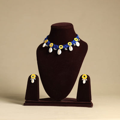 Blue - thread braided shell choker necklace set 05