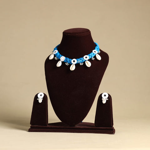 Blue - thread braided shell choker necklace set 09