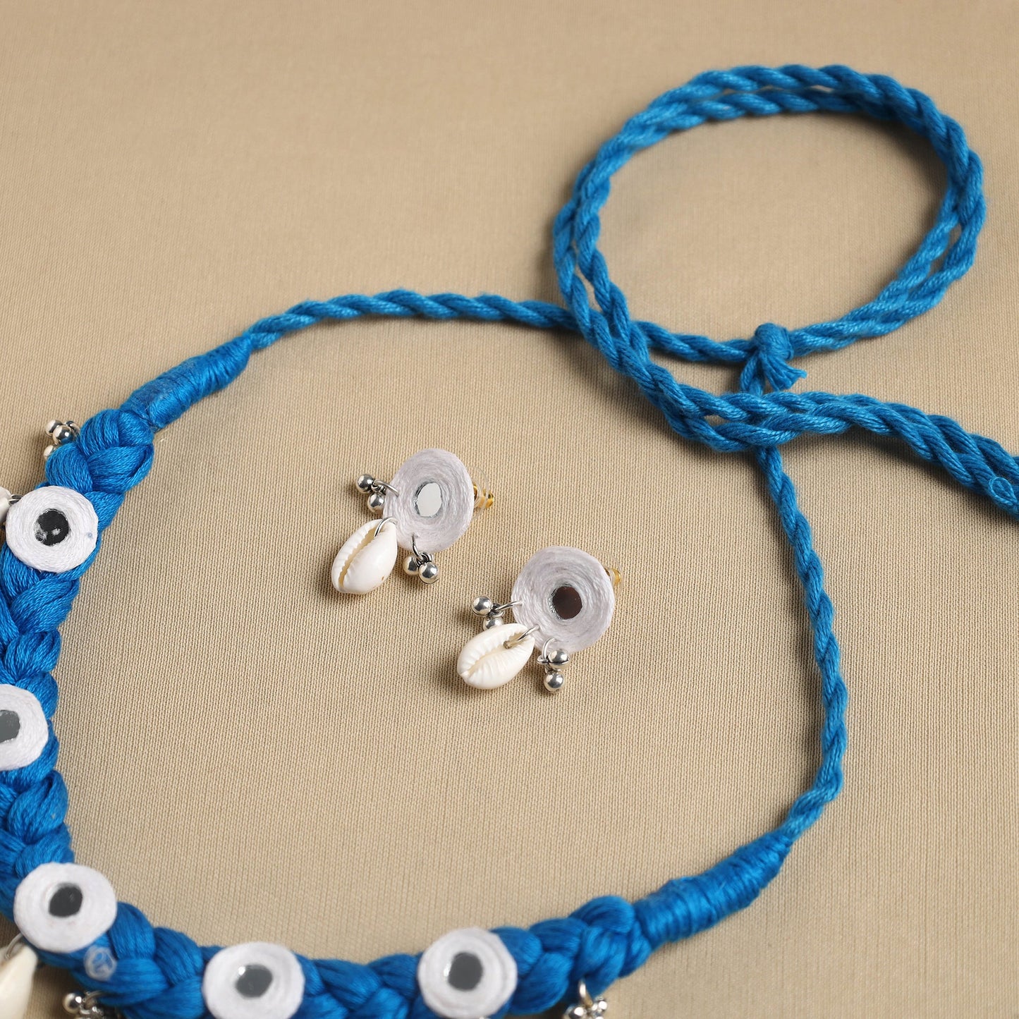 Blue - thread braided shell choker necklace set 09