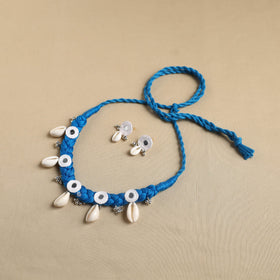 Blue - thread braided shell choker necklace set 09