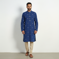 Blue - thread buti cotton long plain kurta for men 05