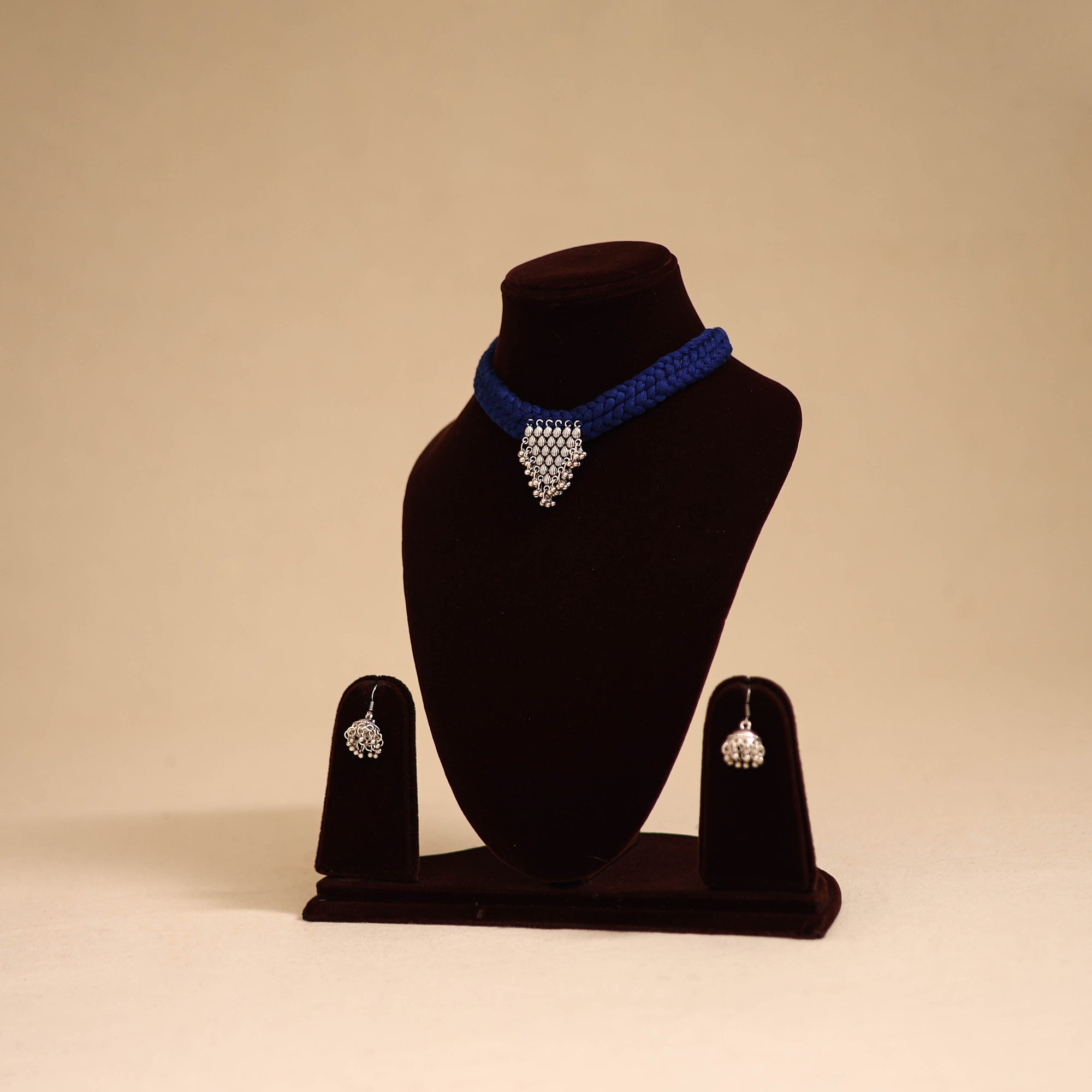 Red - Thread Work German Silver Necklace Set 02