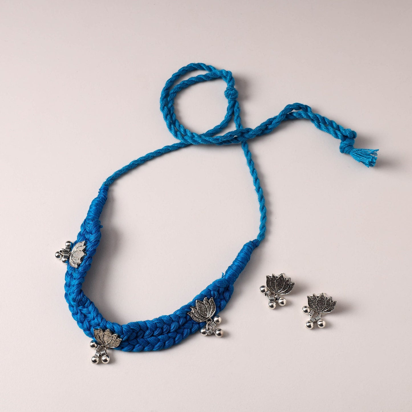 Blue - thread work german silver necklace set 15