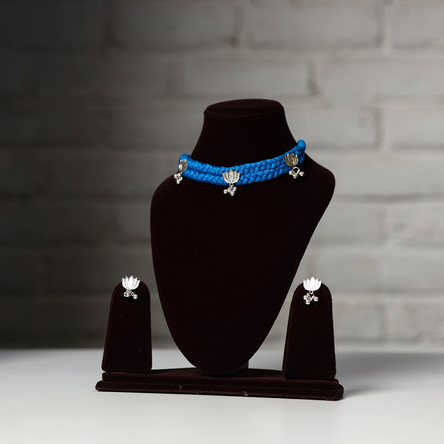 Blue - thread work german silver necklace set 15