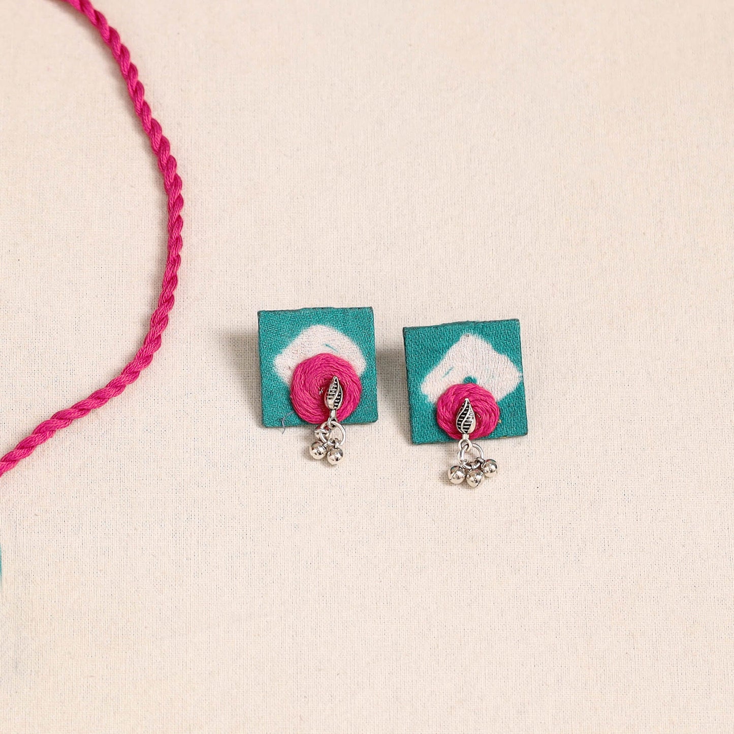 Blue - thread work gs fabart necklace set 02 - handcrafted