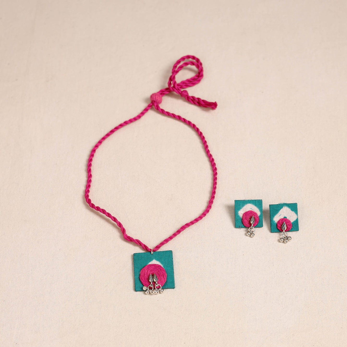 Blue - thread work gs fabart necklace set 02 - handcrafted