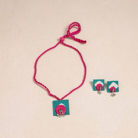 Blue - thread work gs fabart necklace set 02 - handcrafted