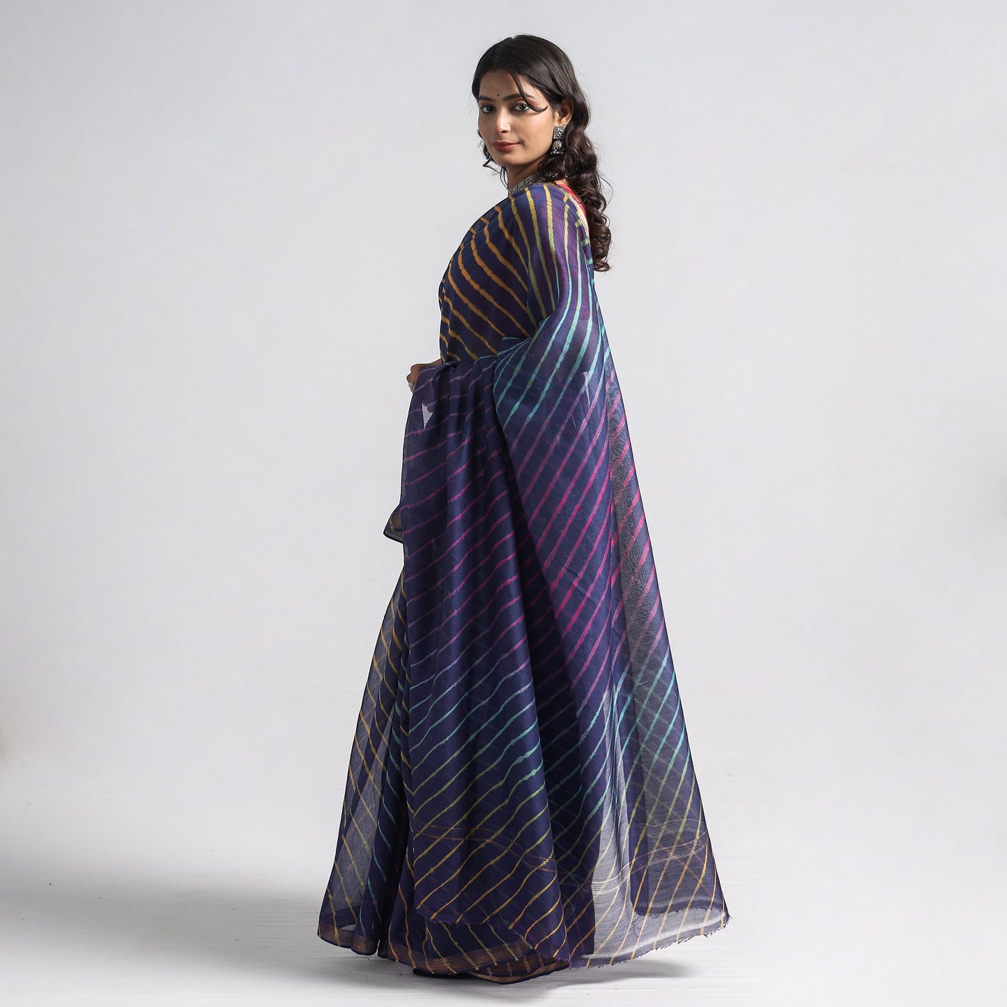 Blue - Leheriya Tie-Dye Chanderi Silk Saree with Zari Border