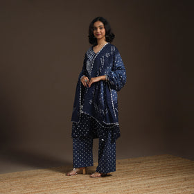 Blue - tie-dye cotton bandhani kurta set (set of 3) 04