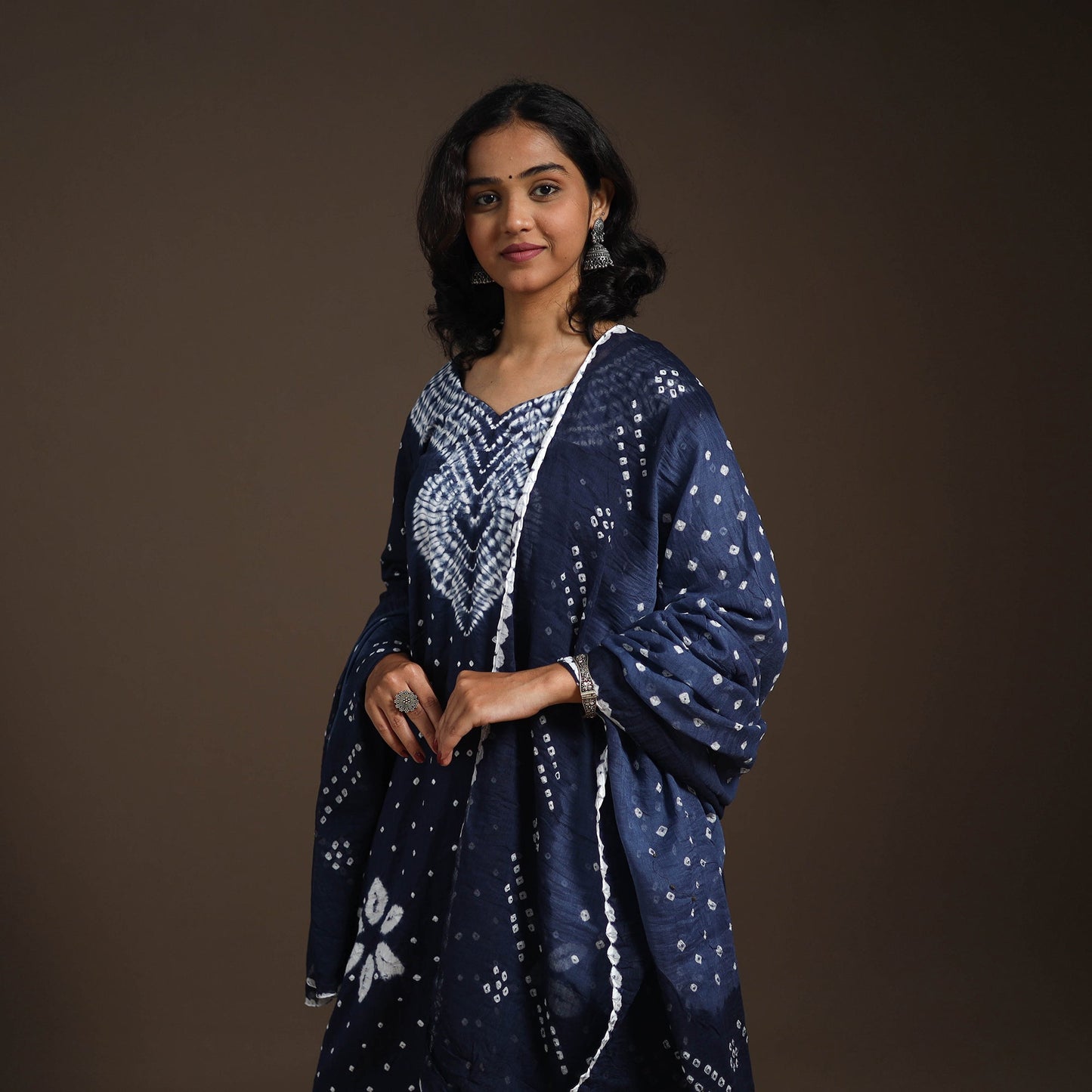 Blue - tie-dye cotton bandhani kurta set (set of 3) 07