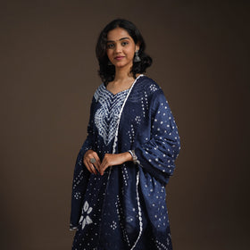 Blue - tie-dye cotton bandhani kurta set (set of 3) 07