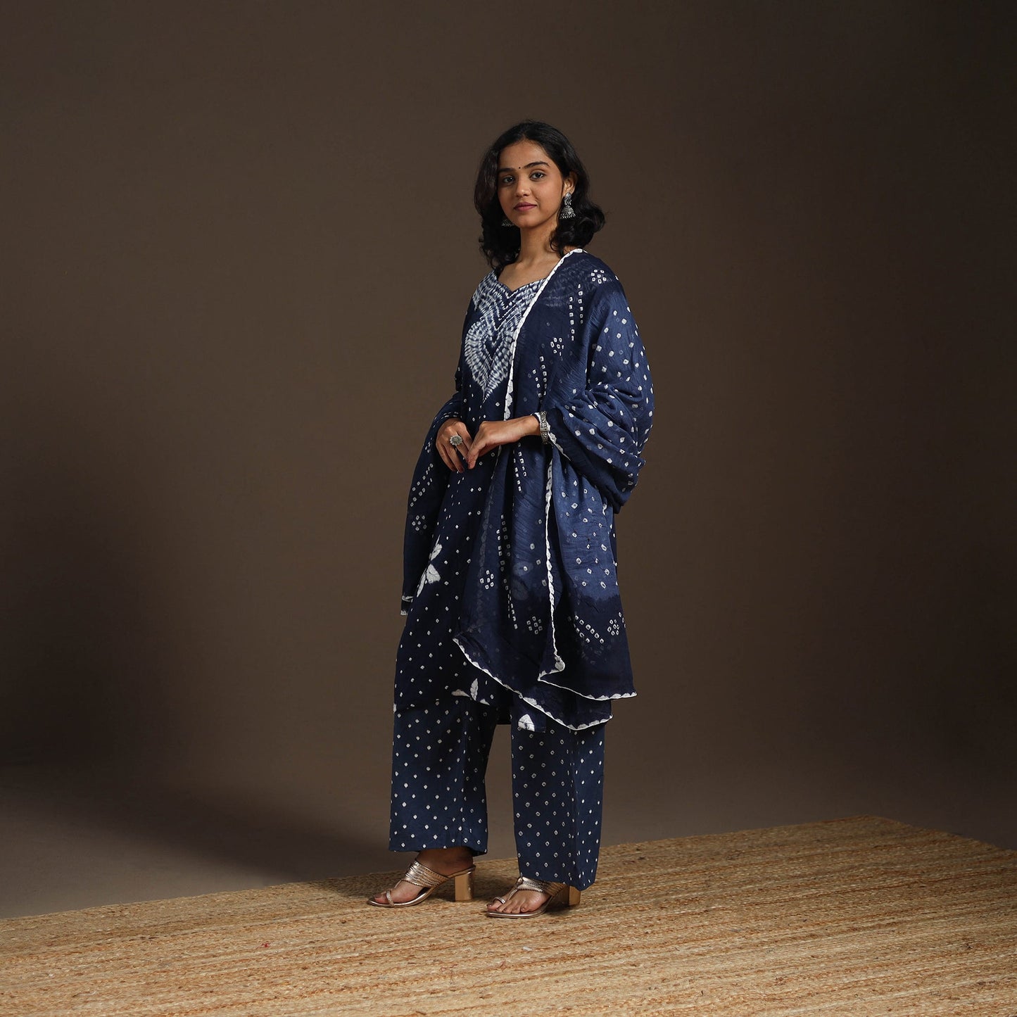 Blue - tie-dye cotton bandhani kurta set (set of 3) 07