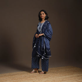 Blue - tie-dye cotton bandhani kurta set (set of 3) 07