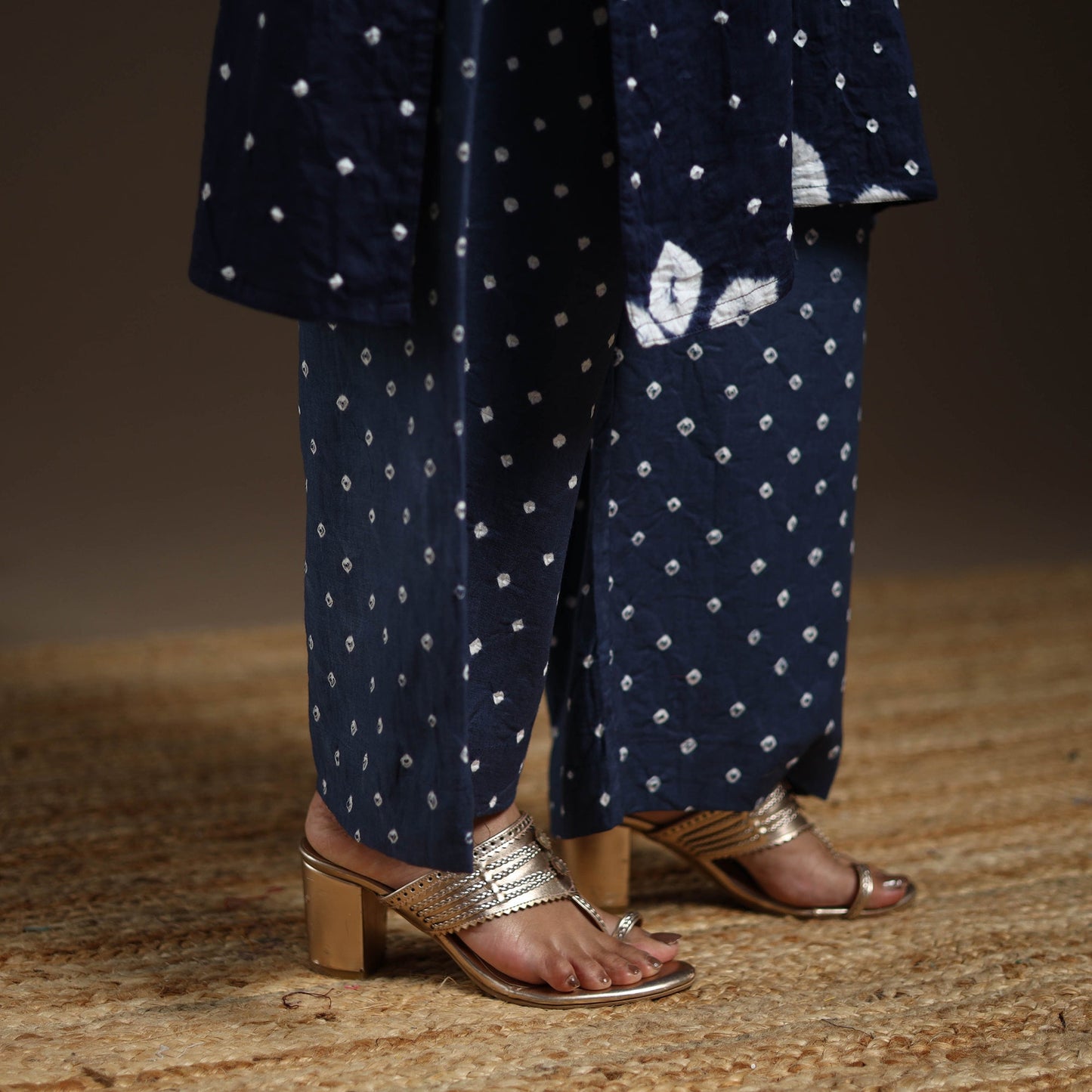 Blue - tie-dye cotton bandhani kurta set (set of 3) 07