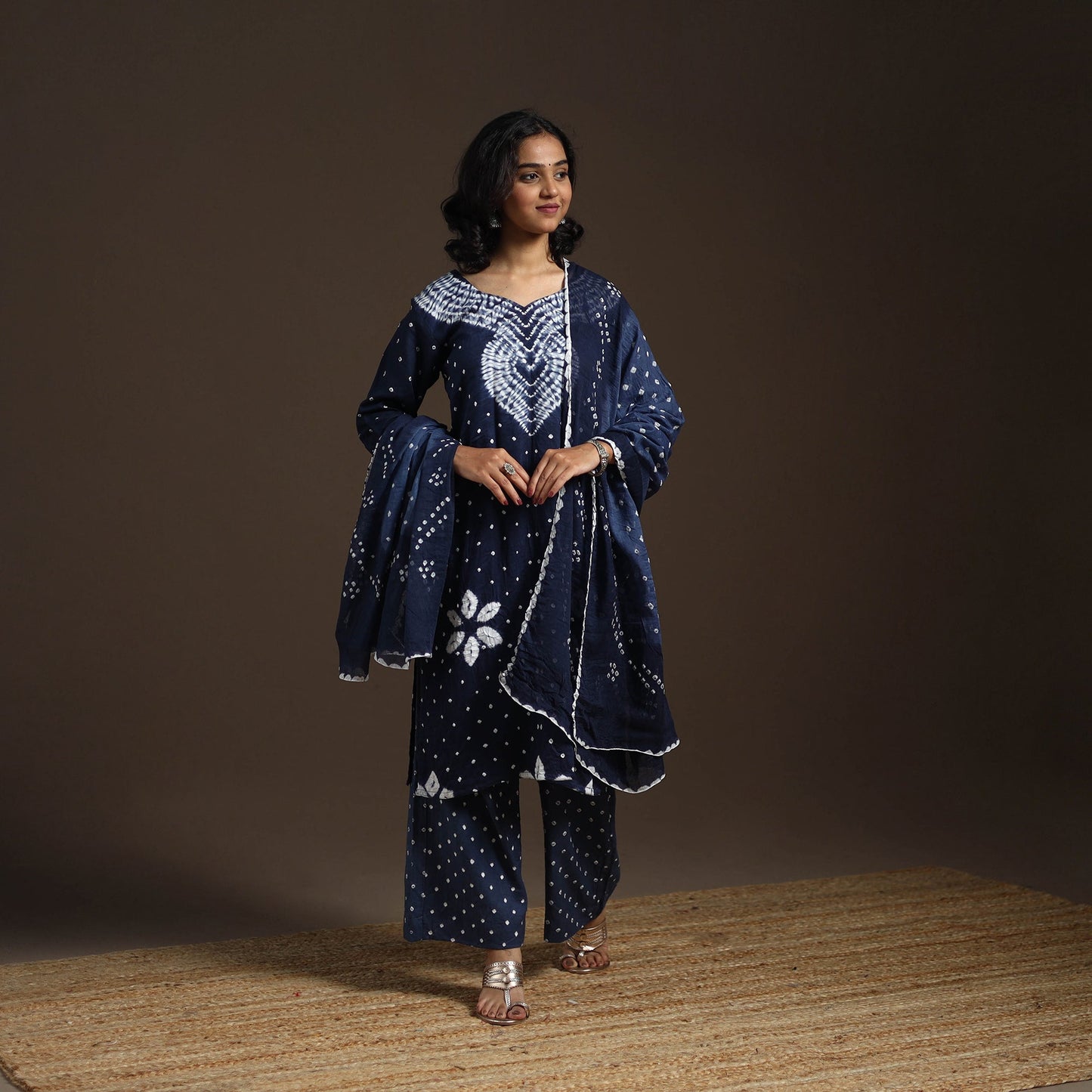 Blue - tie-dye cotton bandhani kurta set (set of 3) 07