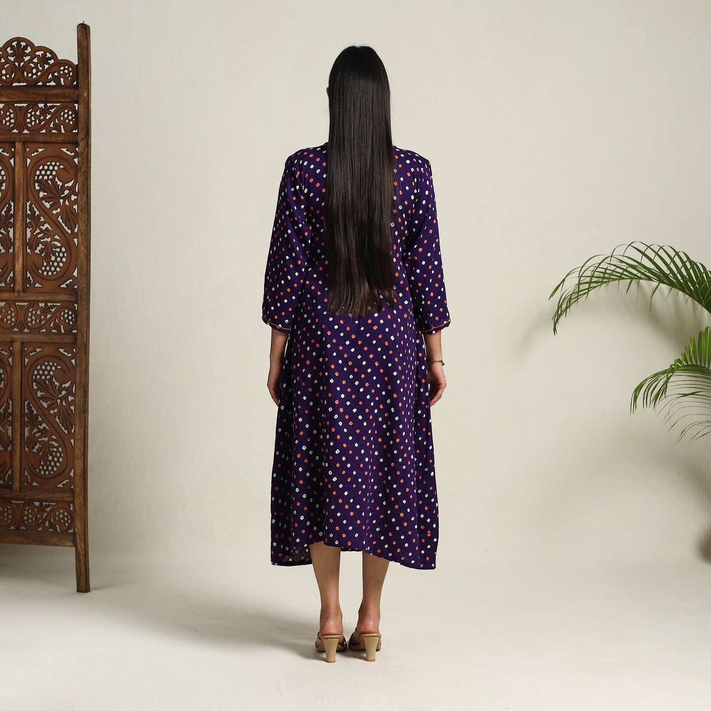  Blue Tie & Dye Cotton Flared Bandhani Dress