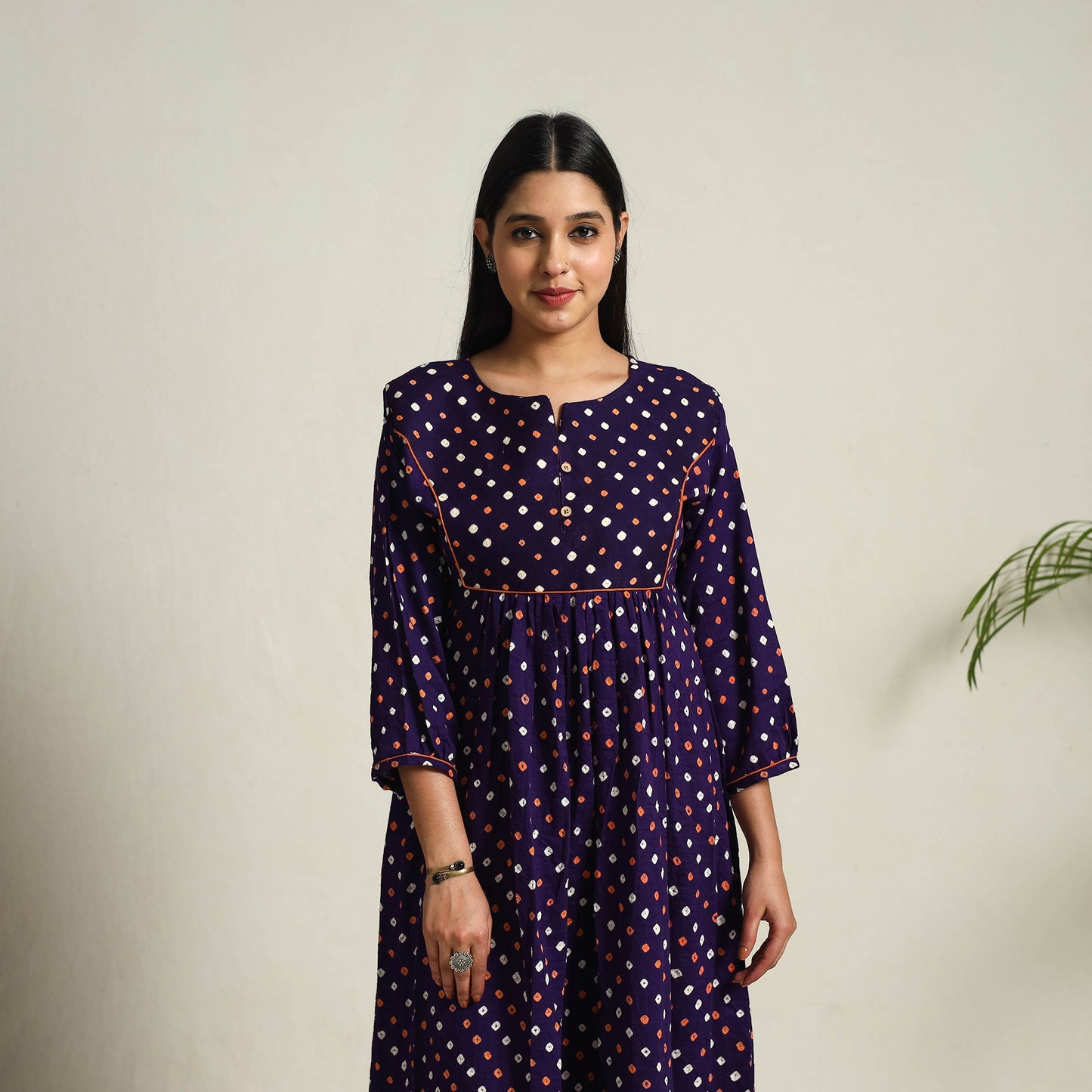  Blue Tie & Dye Cotton Flared Bandhani Dress