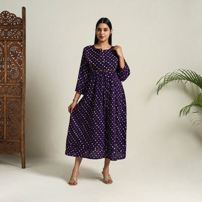  Blue Tie & Dye Cotton Flared Bandhani Dress