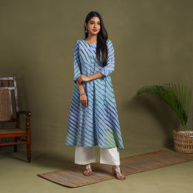 Blue Tie-Dye Cotton A-Line Leheriya Kurta
