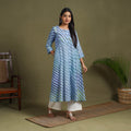 Blue Tie-Dye Cotton A-Line Leheriya Kurta