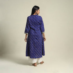  Blue Tie-dye Cotton Patchwork A-Line Bandhani Kurta for Women