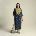 Blue Tie-dye Cotton Patchwork Straight Bandhani Kurta for Women