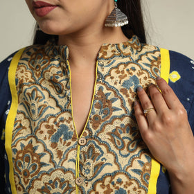 Blue Tie-dye Cotton Patchwork Straight Bandhani Kurta for Women