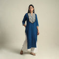 Blue Tie-dye Cotton Patchwork Straight Bandhani Kurta for Women