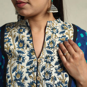 Blue Tie-dye Cotton Patchwork Straight Bandhani Kurta for Women