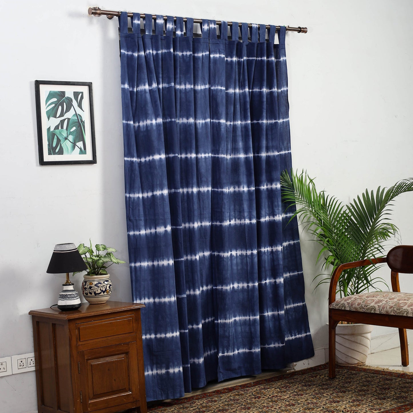 Blue - tie & dye cotton shibori curtain for door (set of 2)