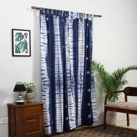 Blue - tie & dye cotton shibori curtain for door (set of 2)