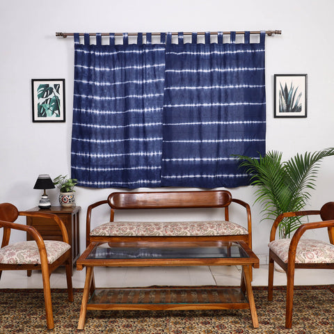 Blue - tie & dye cotton shibori curtain for window (set