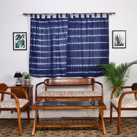 Blue - tie & dye cotton shibori curtain for window (set