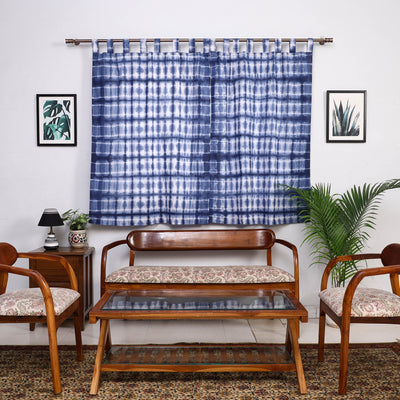 Blue - tie & dye cotton shibori curtain for window (set