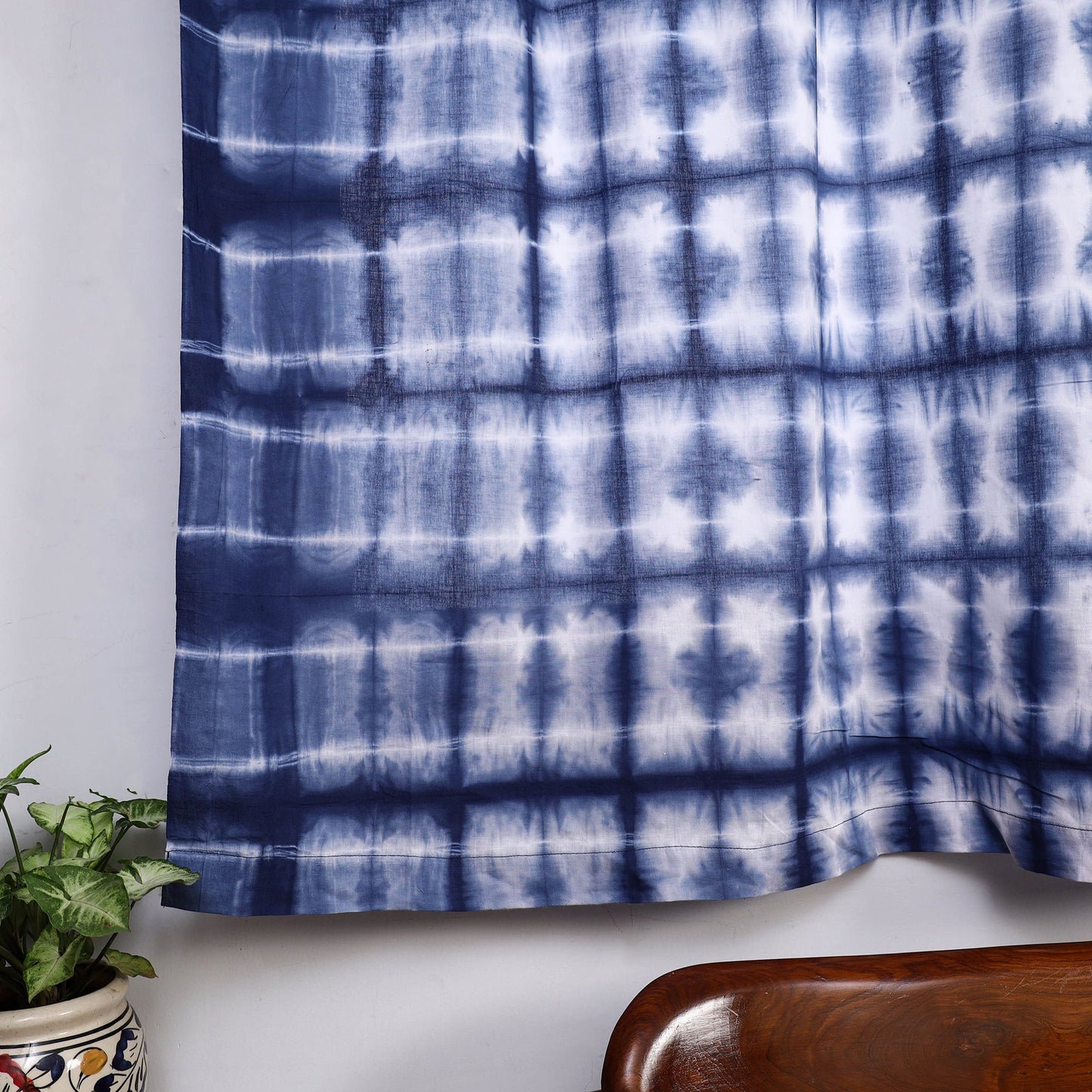 Blue - tie & dye cotton shibori curtain for window (set