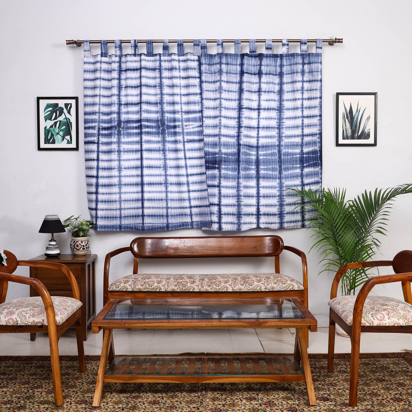 Blue - tie & dye cotton shibori curtain for window (set