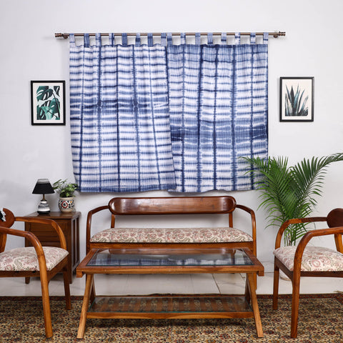 Blue - tie & dye cotton shibori curtain for window (set