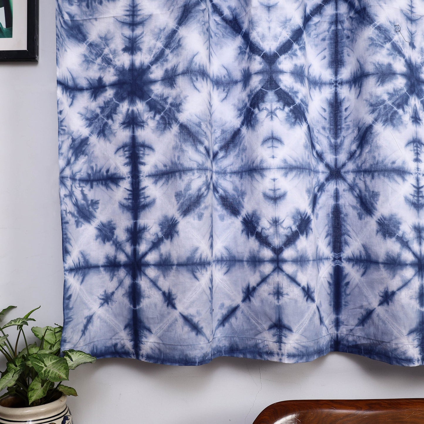 Blue - tie & dye cotton shibori curtain for window (set
