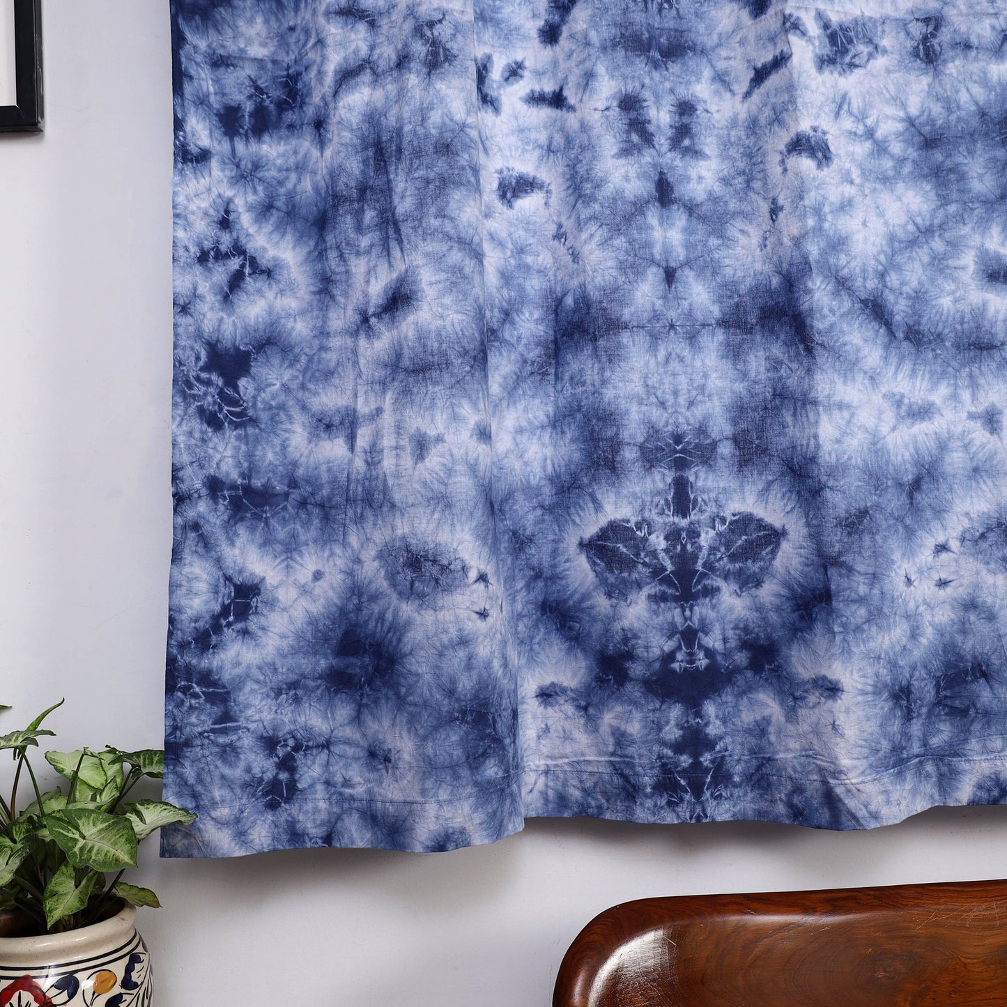 Blue - tie & dye cotton shibori curtain for window (set