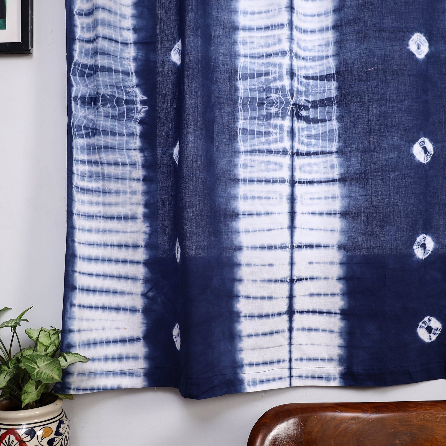 Blue - tie & dye cotton shibori curtain for window (set