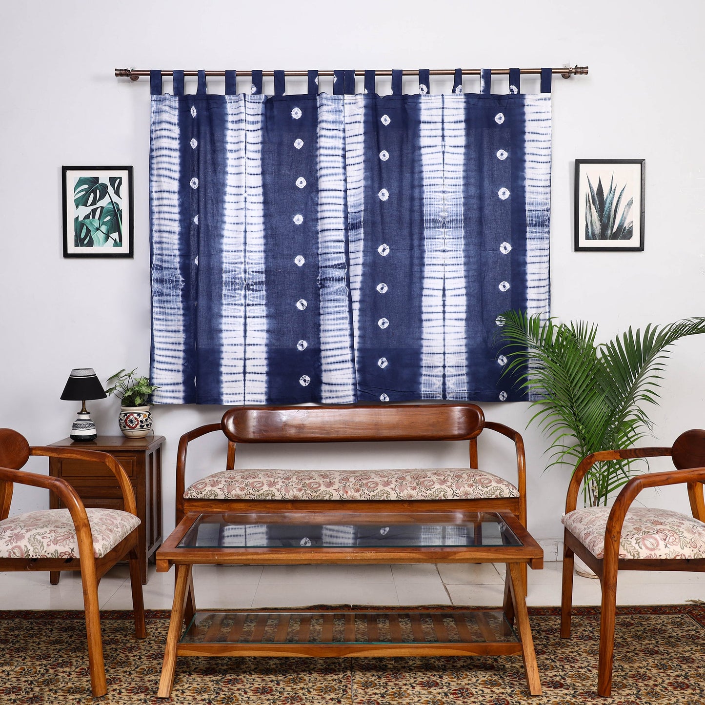 Blue - tie & dye cotton shibori curtain for window (set
