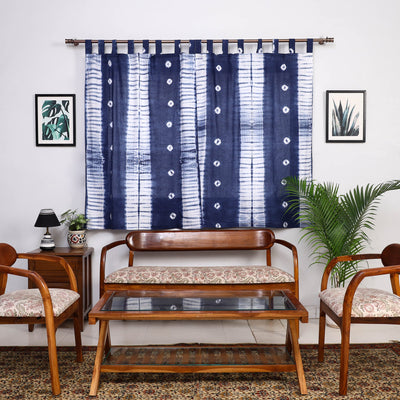 Blue - tie & dye cotton shibori curtain for window (set
