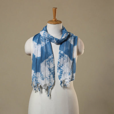 Blue Tie-Dye Cotton Shibori Stole with Tassels