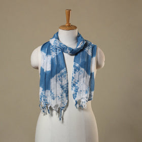 Blue Tie-Dye Cotton Shibori Stole with Tassels