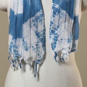 Blue Tie-Dye Cotton Shibori Stole with Tassels