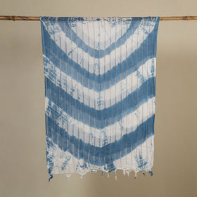 Blue Tie-Dye Cotton Shibori Stole with Tassels